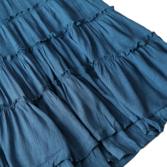 Peacock Blue Maxi Halter Gauze Dress Tiered Long Flowy Bohemian Beach Vacation - Picture 11 of 14